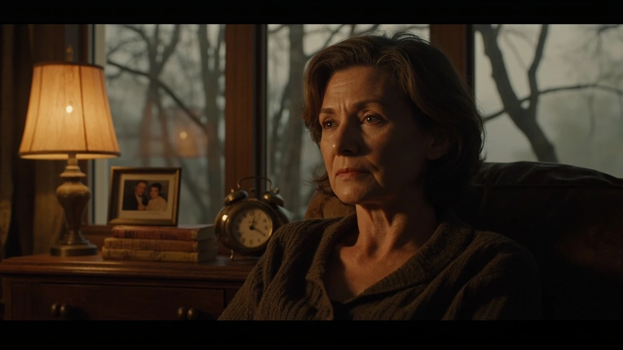 Judy Warren, die Tochter von Ed und Lorraine Warren, mit Familienfotos im Hintergrund